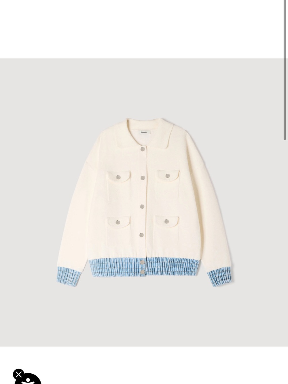 Sandro boucle cardigan with denim details
